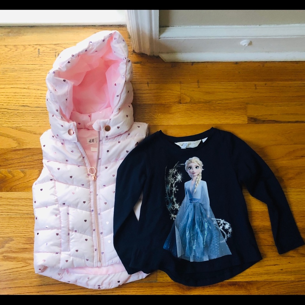 NWT girls puffer vest and long sleeve Elsa tee